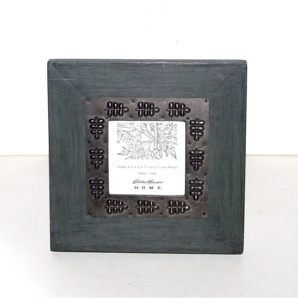 Eddie Bauer Home Photo Frame Wood Metal dark green rustic cabin country 3 x 3